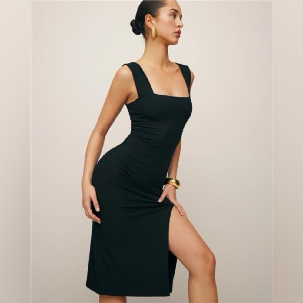 Reformation Cassi Ribbed Knit Midi Bodycon Sleeveless Dress in Black Size Medium